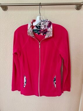 Women's Hot Pink Full-Zip Jacket with Floral Trim. Size S.